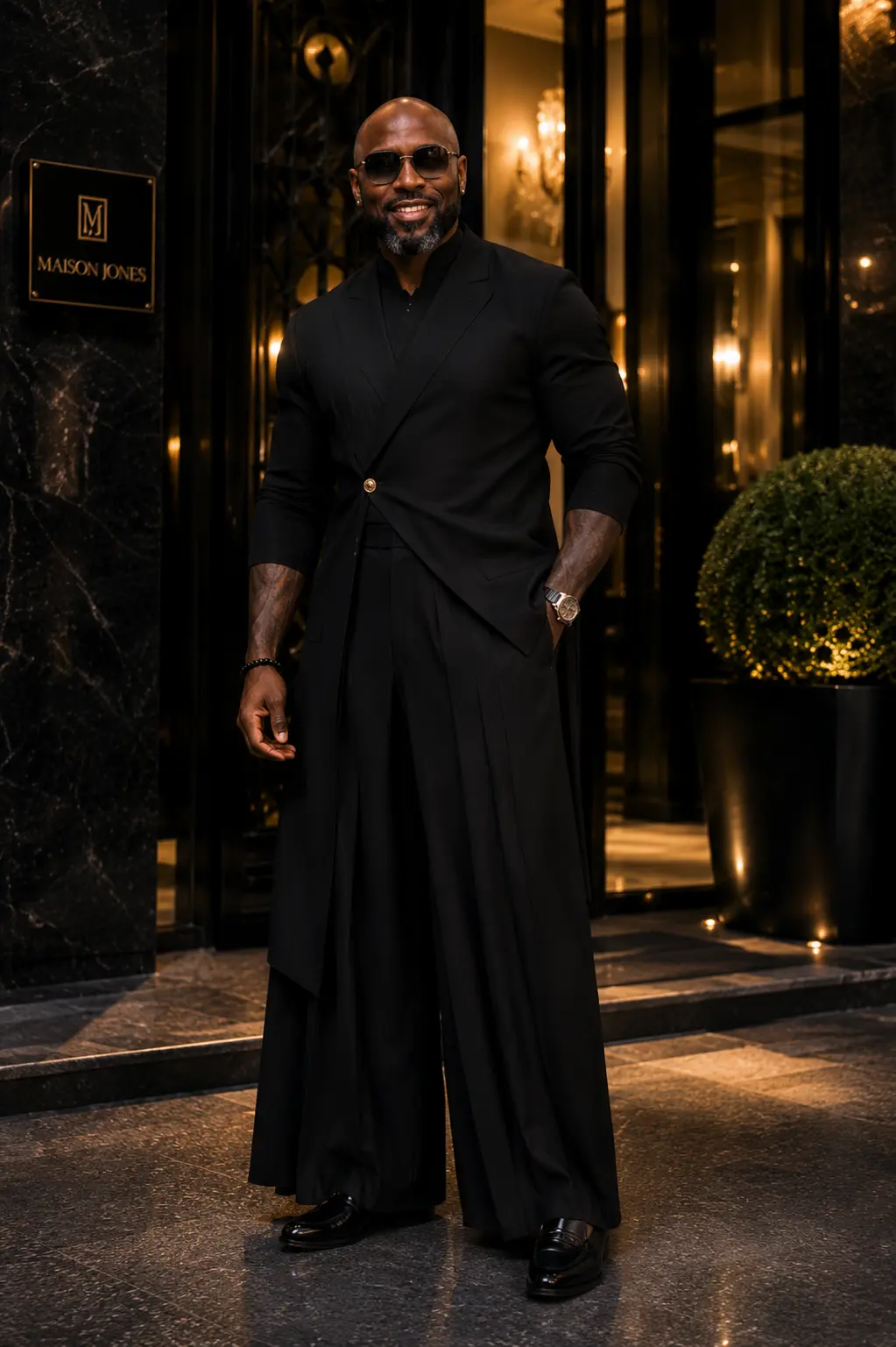Contemporary African tailoring worn in the evening